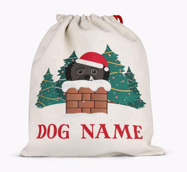 Peeking Dog with Santa Hat: Personalized {breedFullName} Santa Sack 